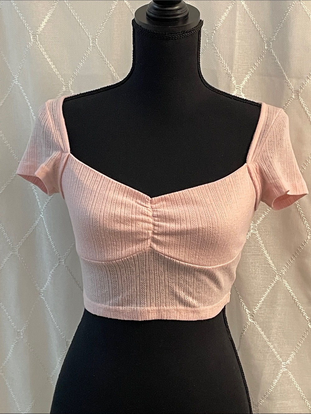 Princess Polly Blush Pink Ruched Ribbed Crop Top Size 4